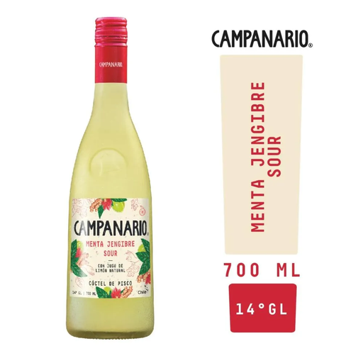 PISCO SOUR CAMPANARIO MENTA JENGIBRE 700 ML (14°) 